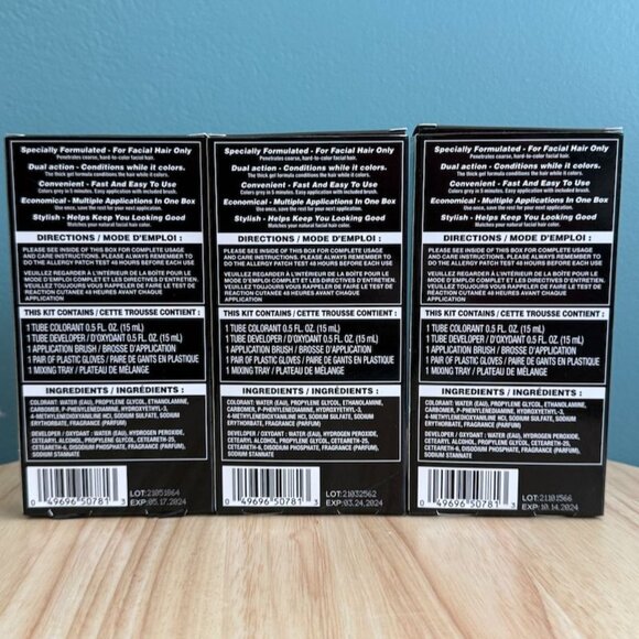 Pk of 3 Color For Him Mustache Beard & Sideburns Black Noir Hair Dye Kit For Men - Picture 2 of 4